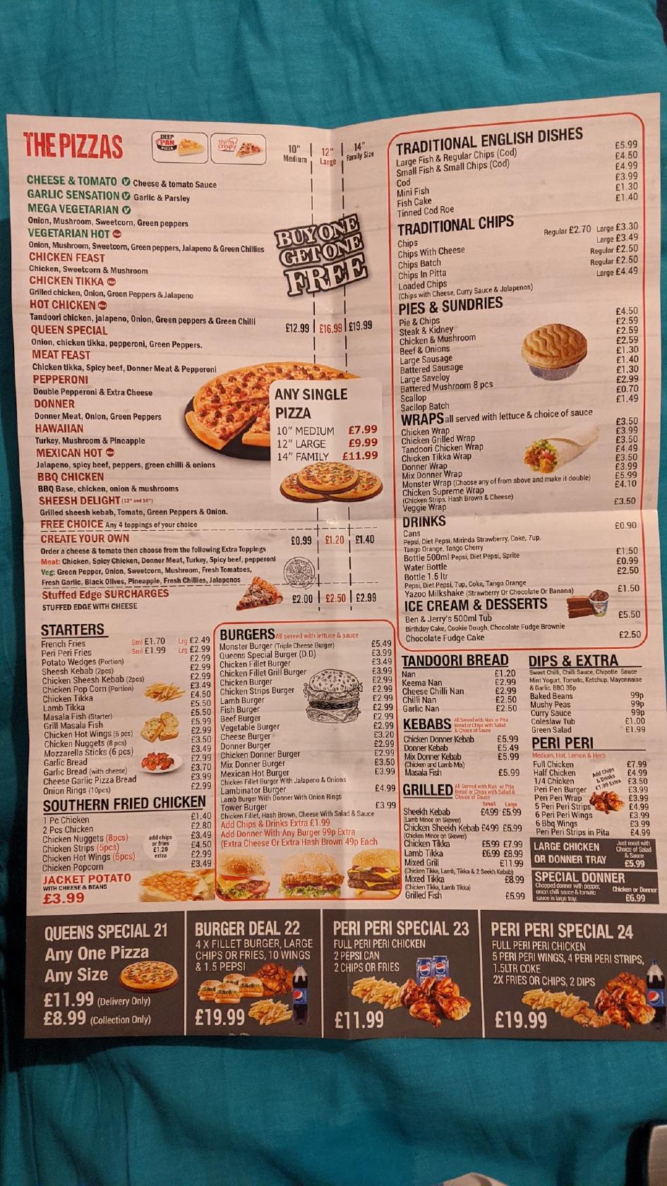 Carta de Queens Grill & Fish Bar, Nuneaton