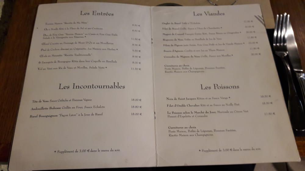 Menu au Chez Léon restaurant, Dijon, 20 Rue des Godrans