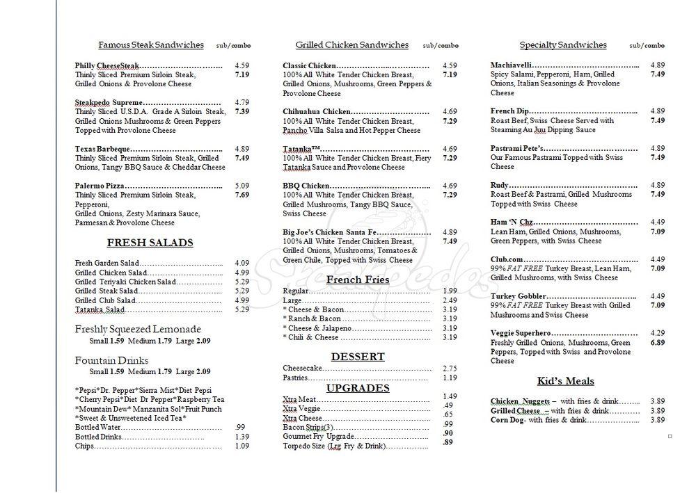 Menu at Steakpedos fast food, El Paso, 1815 Trawood Dr A