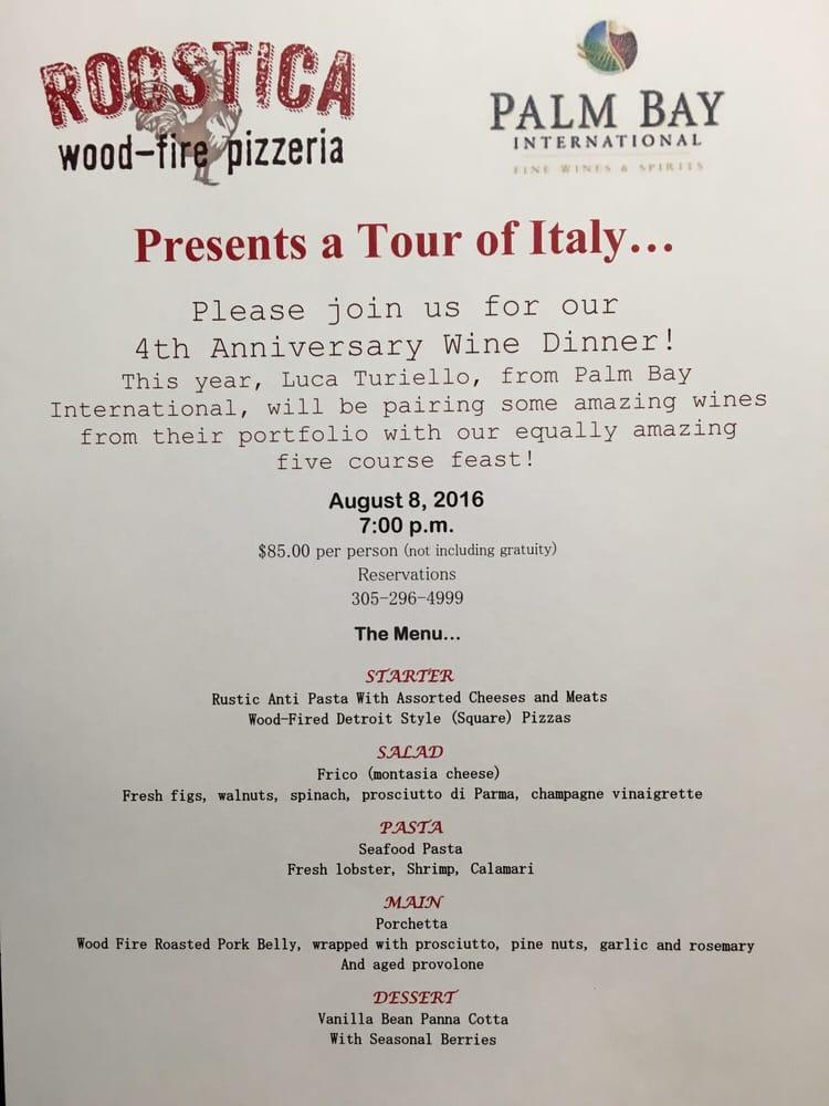 Menu at Roostica pizzeria, Stock Island