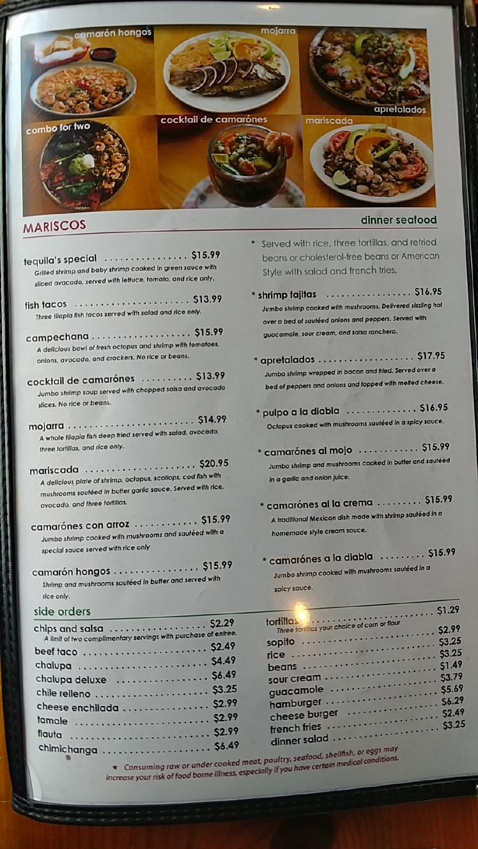 Menu at Tequila's Mexican Restaurant, Farmington