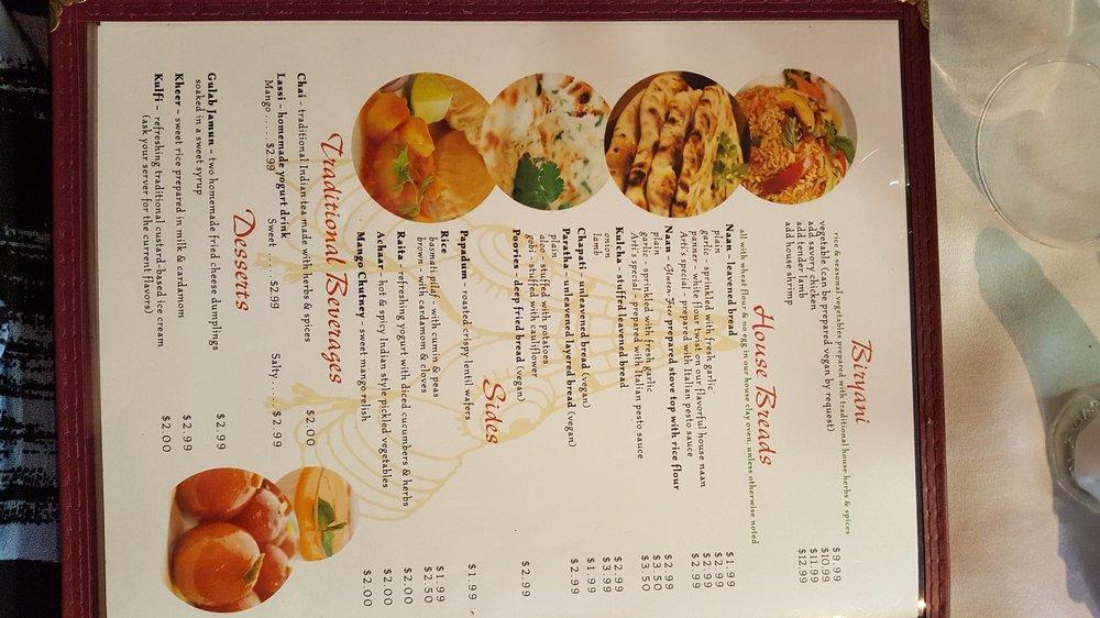 Menu at Arti Natural Indian cafe, Clear Lake Riviera