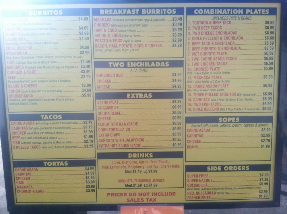 Menu at Alfredo's Mexican Food restaurant, Covina