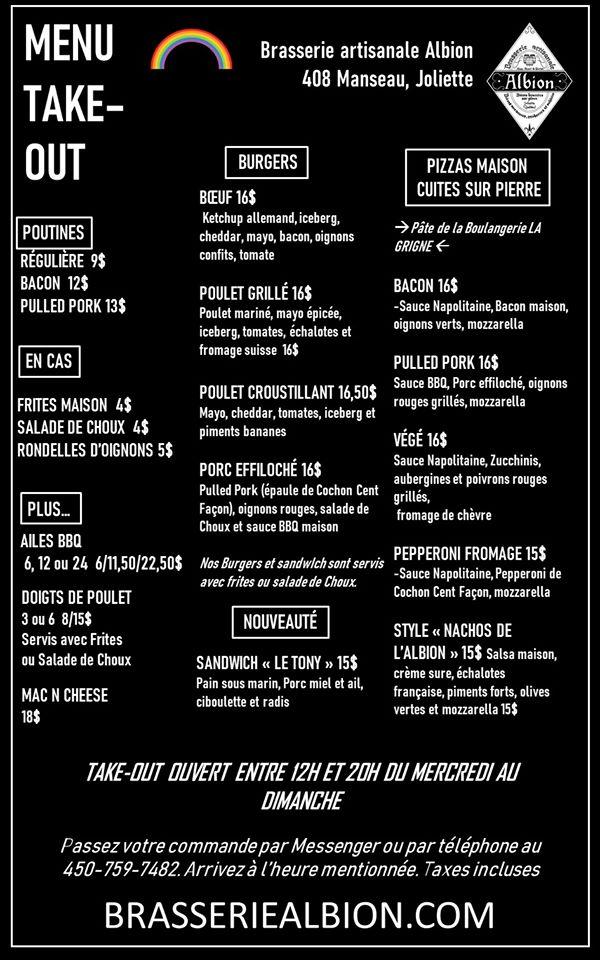 Menu at Brasserie artisanale Albion pub & bar, Joliette