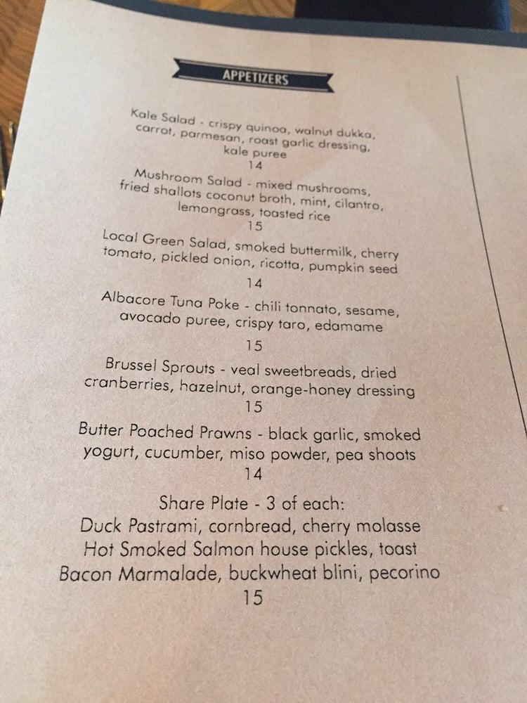 Menu at Canteen restaurant, Edmonton