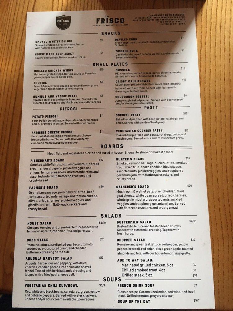 Menu at Frisco Barroom, Webster Groves