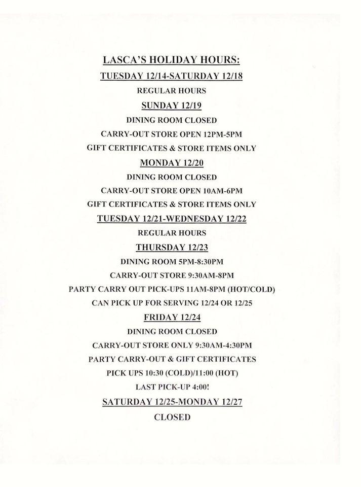 Menu at Lasca's Restaurant & Carry Out, Auburn