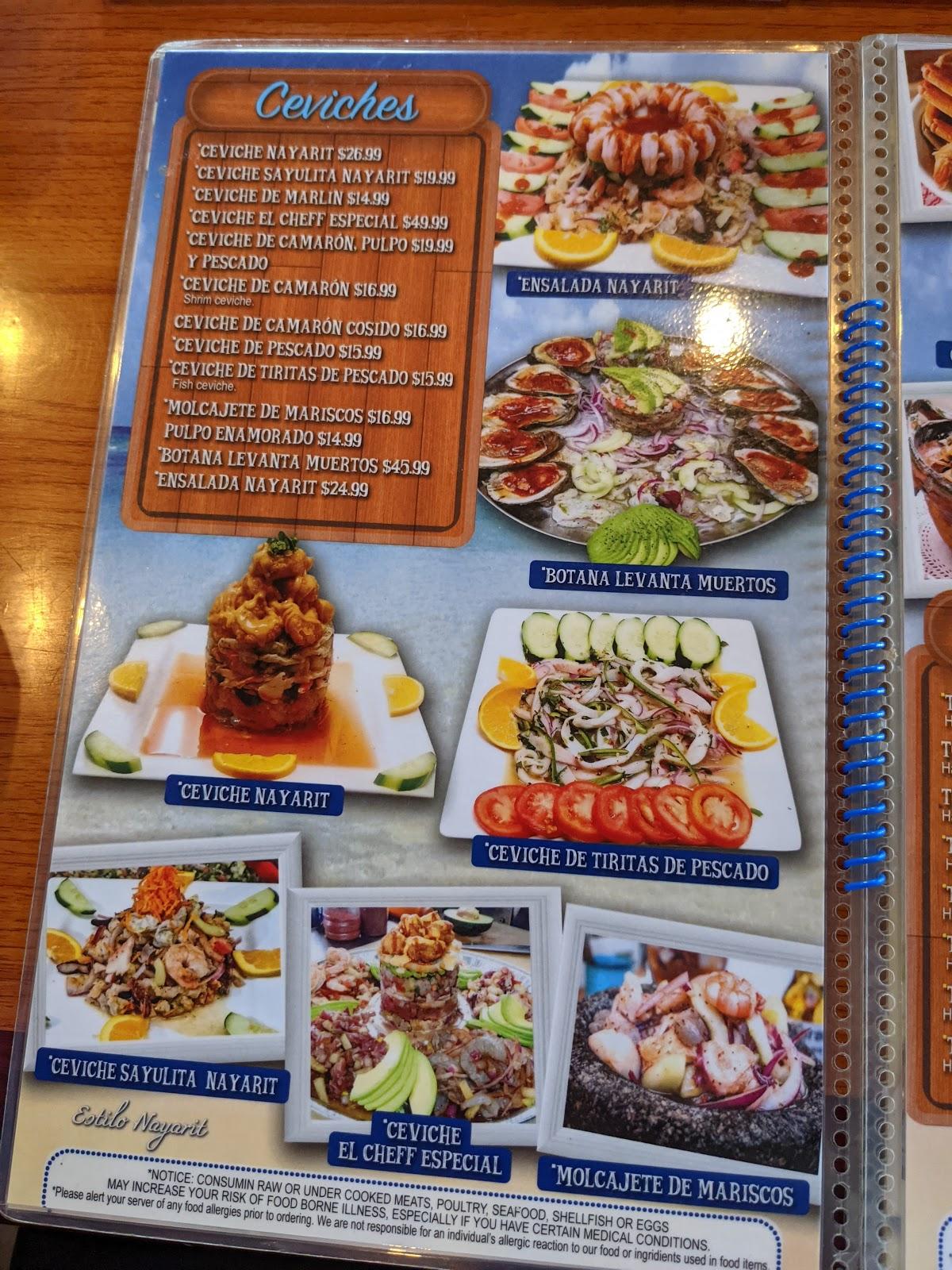 Menu at Mariscos Sayulita Nayarit pub & bar, Greensboro