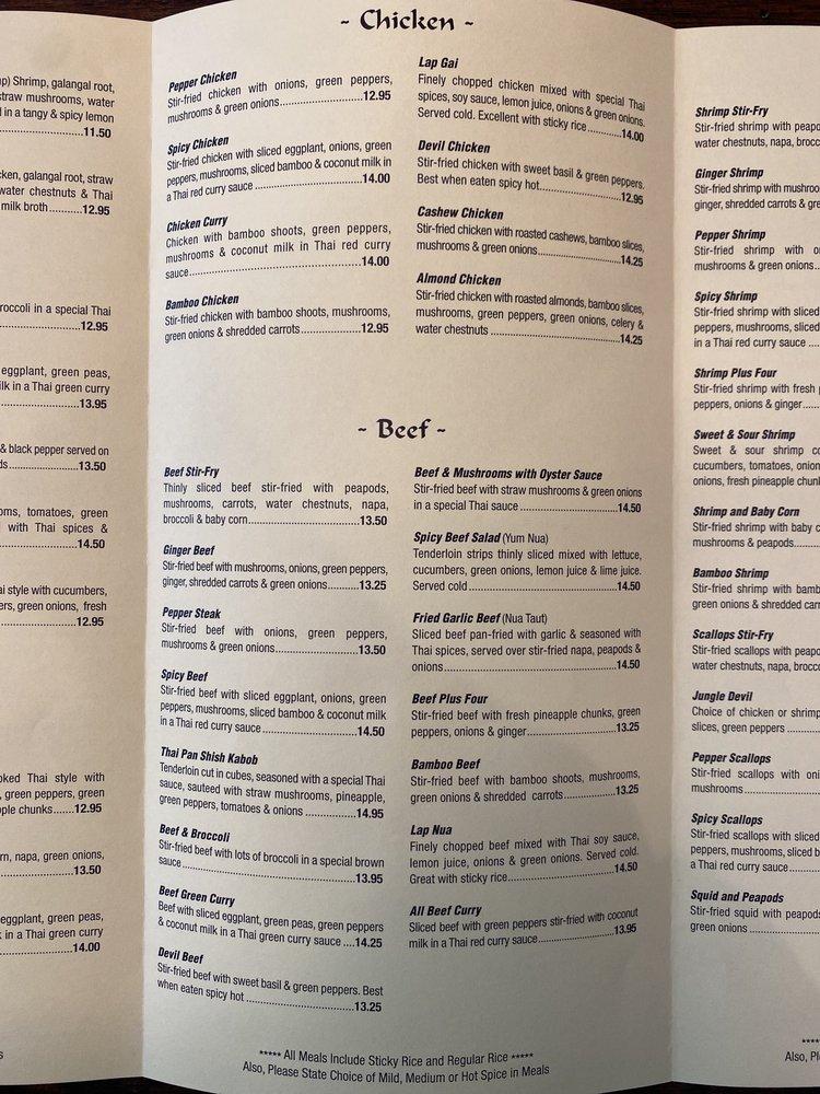 Menu at Thai Cuisine restaurant, Menominee, 462 10th Ave