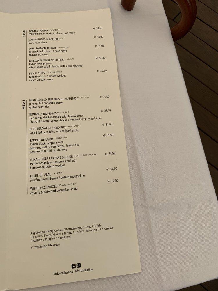 Carta del restaurante DO & CO Albertina, Viena