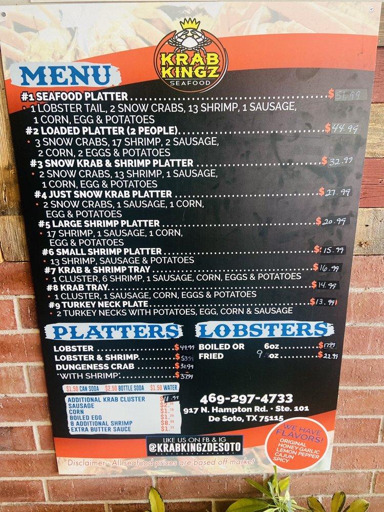 Menu at Krab Kingz restaurant, DeSoto