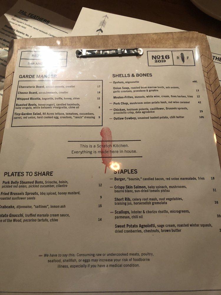 Menu at Red Feather Kitchen restaurant, Cincinnati