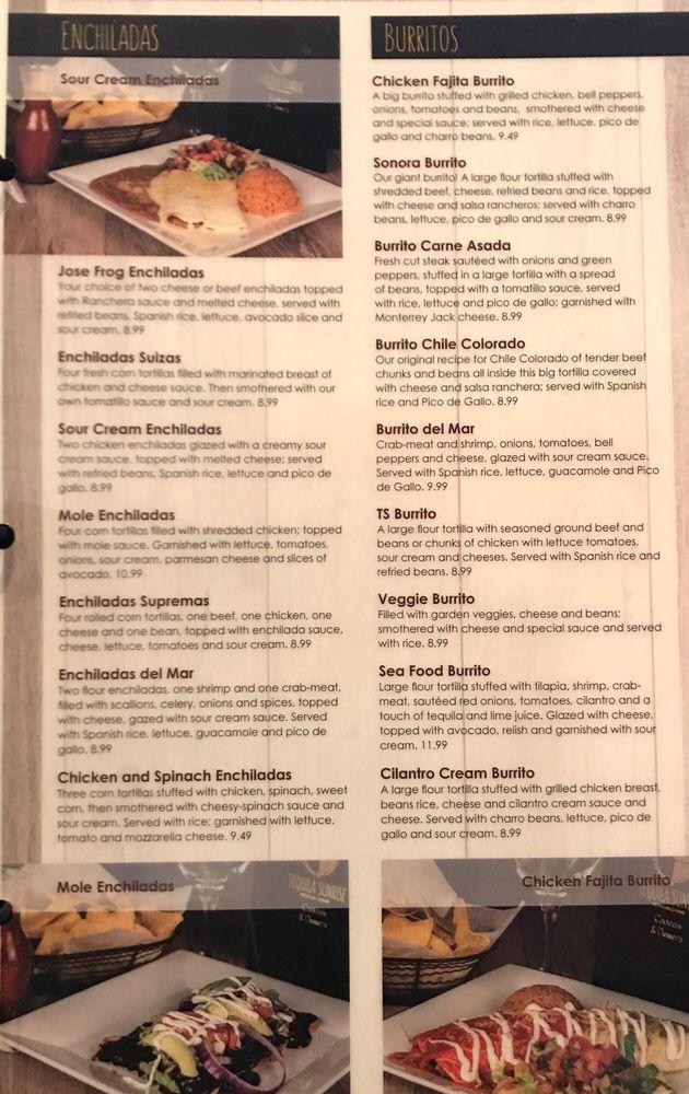 Menu at Tequila Sunrise Mexican Restaurant, Fishers
