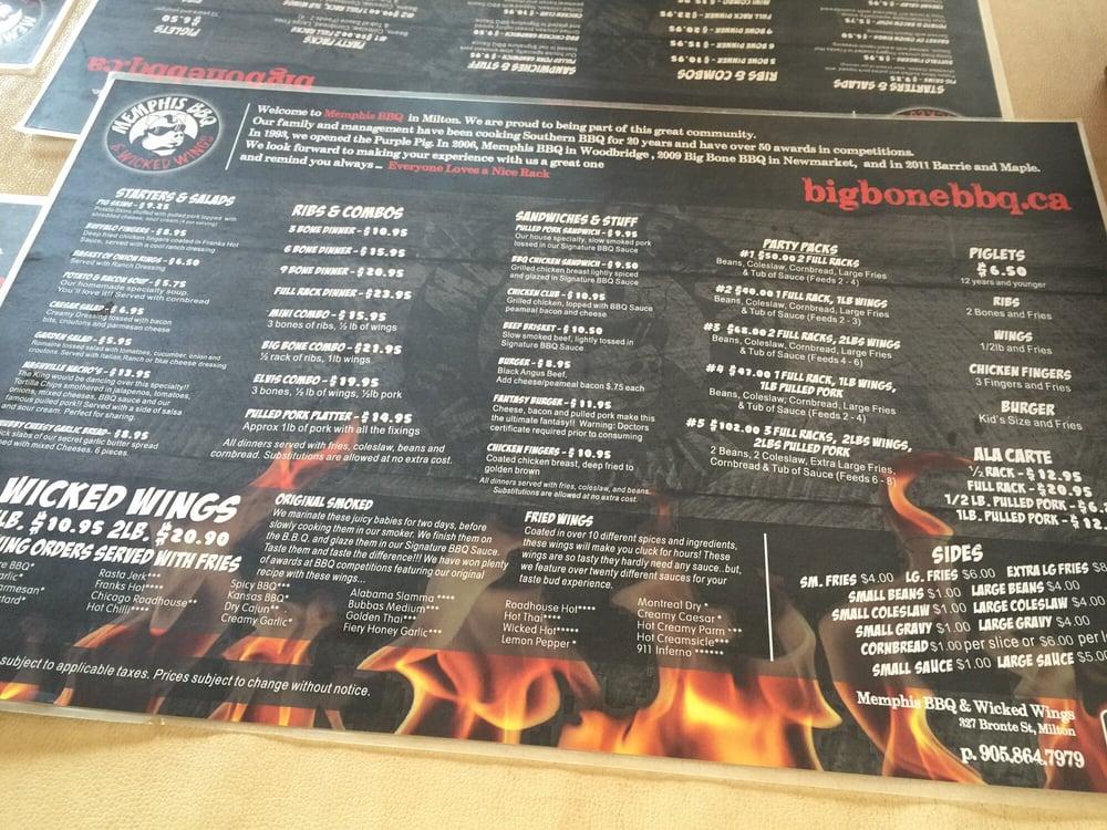 Menu At Memphis Bbq And Wicked Wings Milton