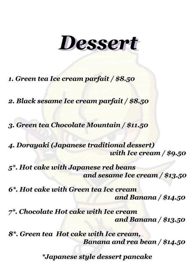 Menu at Ginger Japanese Restaurant, Maroochydore