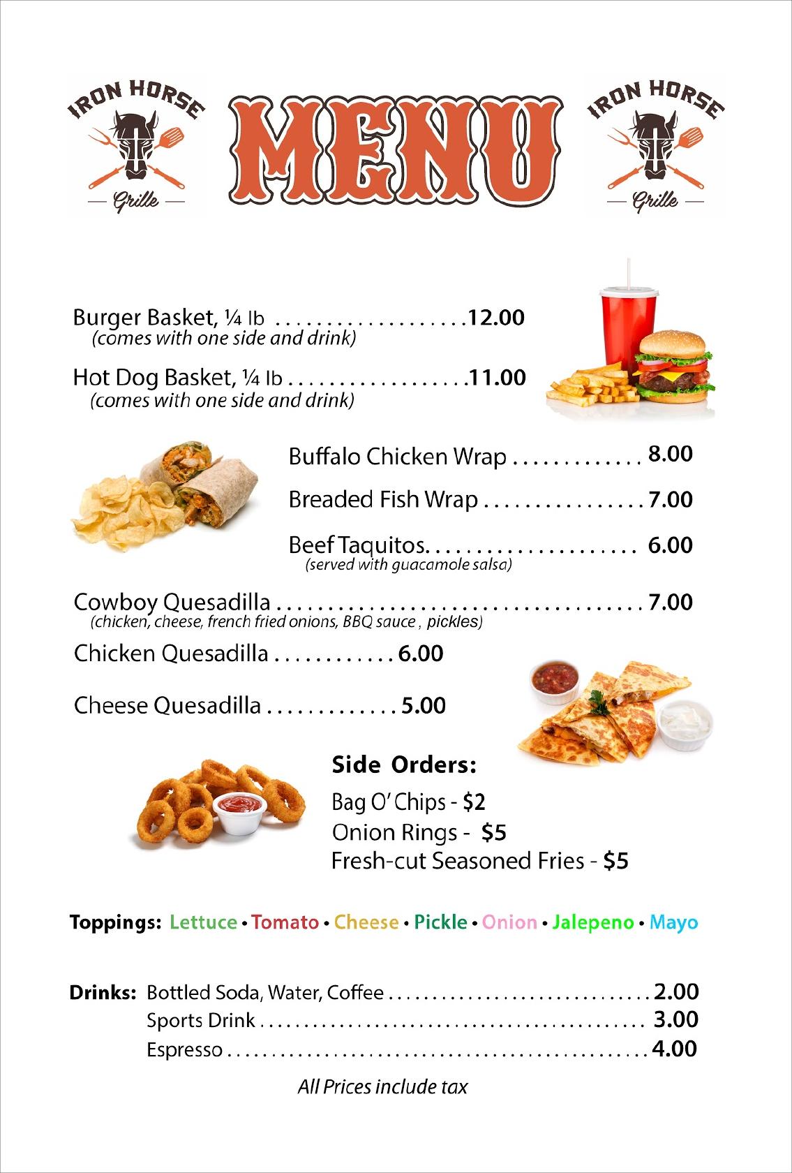 Menu at Iron Horse Grille restaurant, Prescott