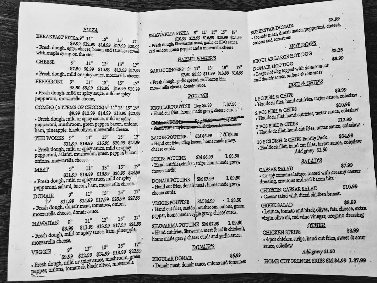 Menu at Maple Cedar Syrian Kitchen pizzeria, New Glasgow