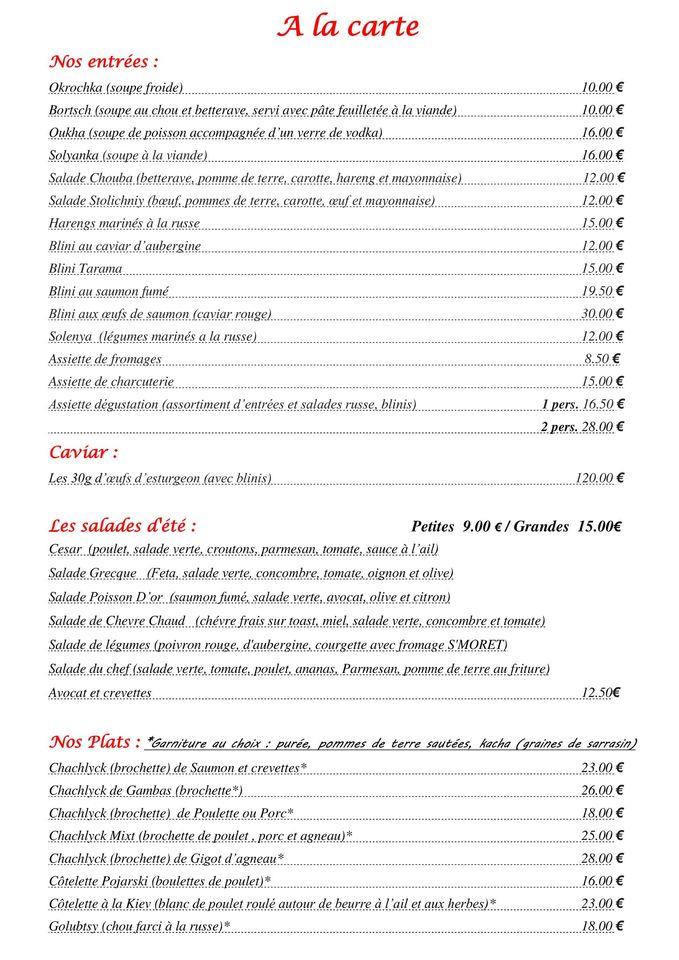 Menu de Les Poupées Russes