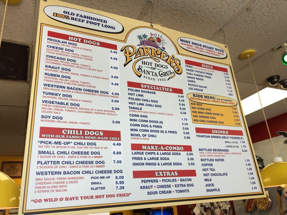Menu at Parker's Hot Dogs of Santa Cruz restaurant, Roseville, A