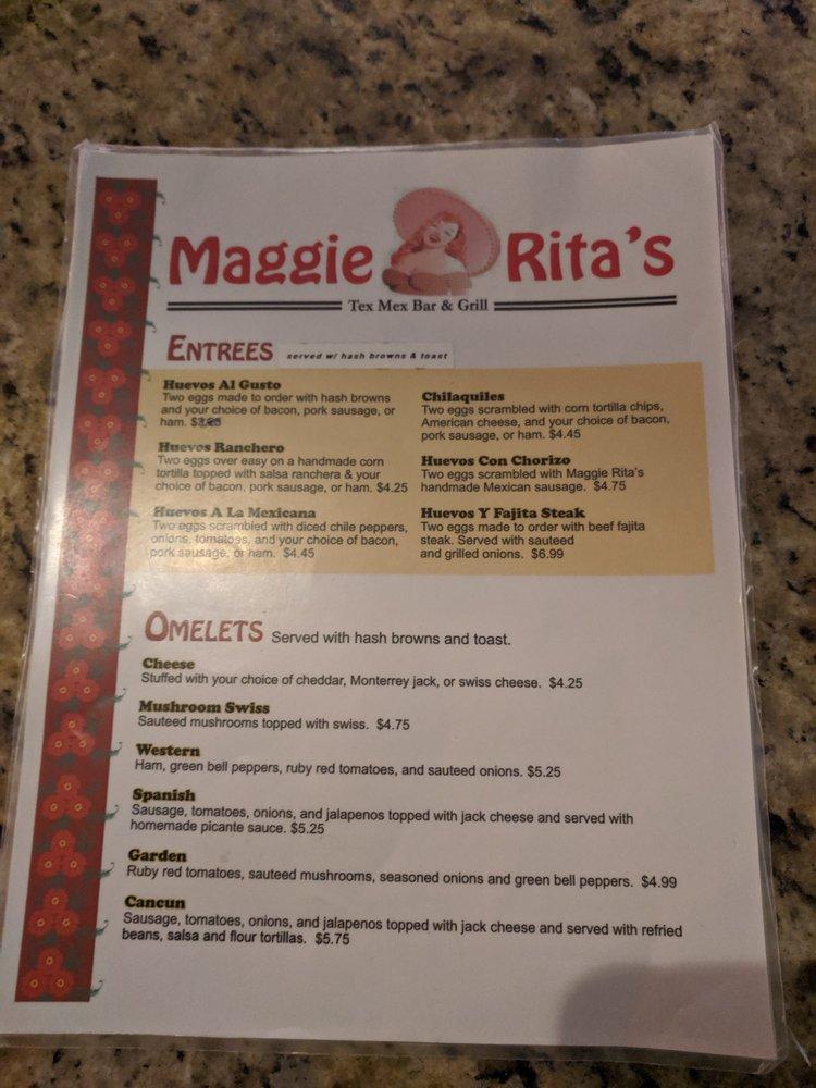 Menu at Maggie Rita's restaurant, Houston, 600 Travis St b1