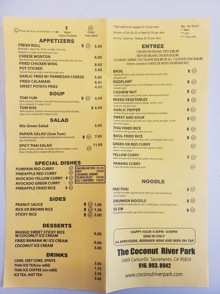 Carta del restaurante The Coconut River Park, Sacramento
