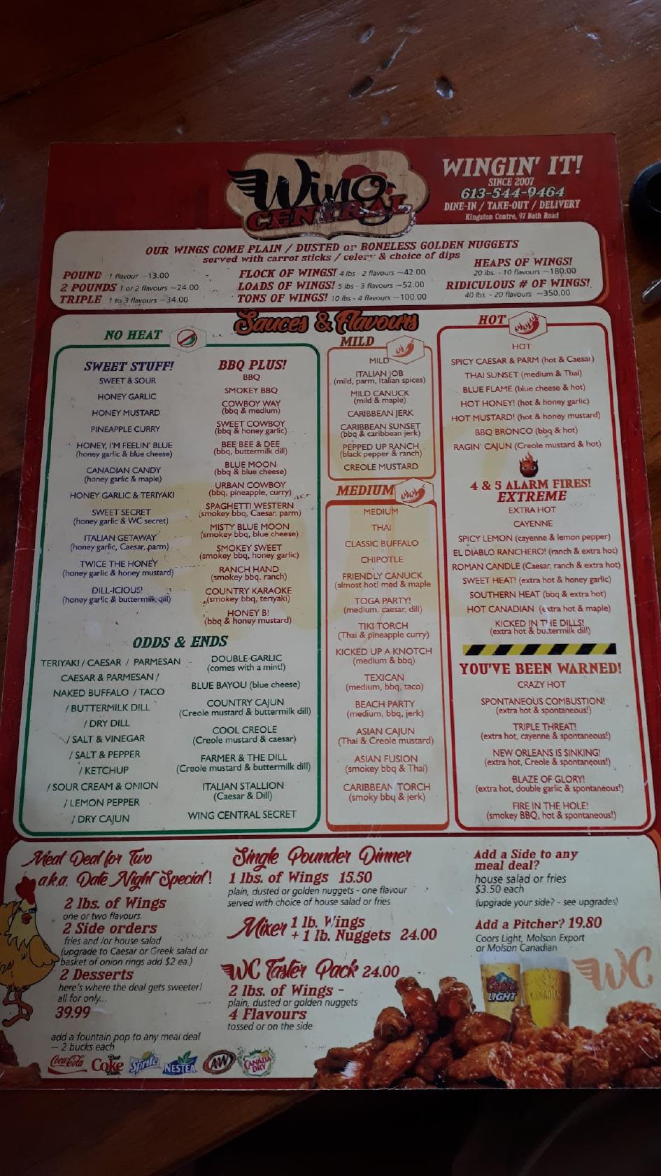 Menu at Wing Central Kingston restaurant, Kingston, Kingston Centre