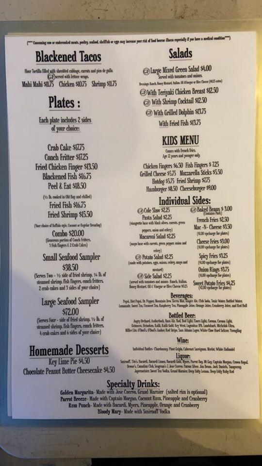 Menu at Alabama Jacks pub & bar, North Key Largo