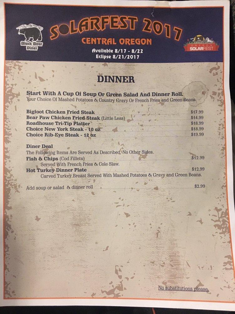 Menu at Black Bear Diner Madras restaurant, Madras