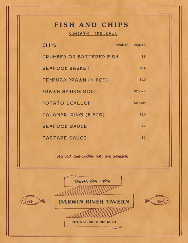 Menu at Darwin River Tavern pub & bar, Darwin River, 195 Darwin River Rd