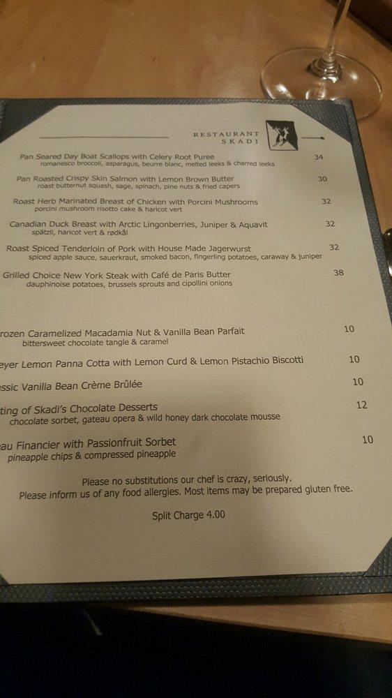 Menu at Skadi pub & bar, Mammoth Lakes, 94 Berner St A