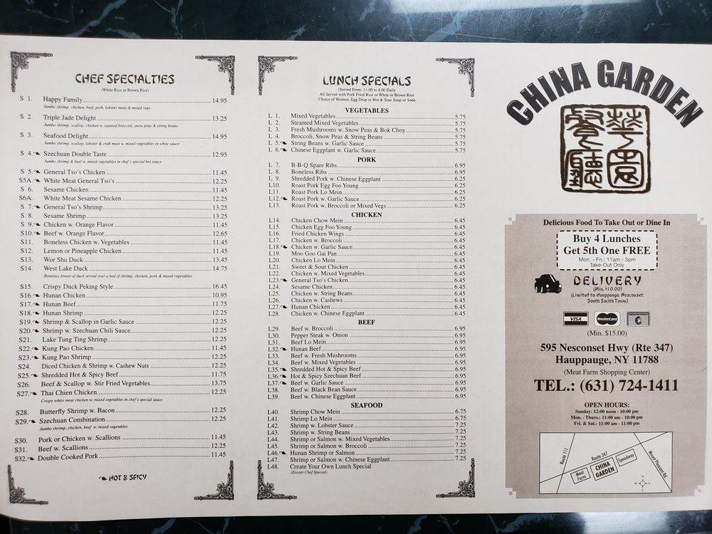 Menu at China Garden restaurant, Hauppauge, 595 NY347