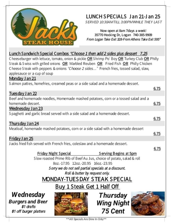 Menu at Jack's Steak House steakhouse, Logan