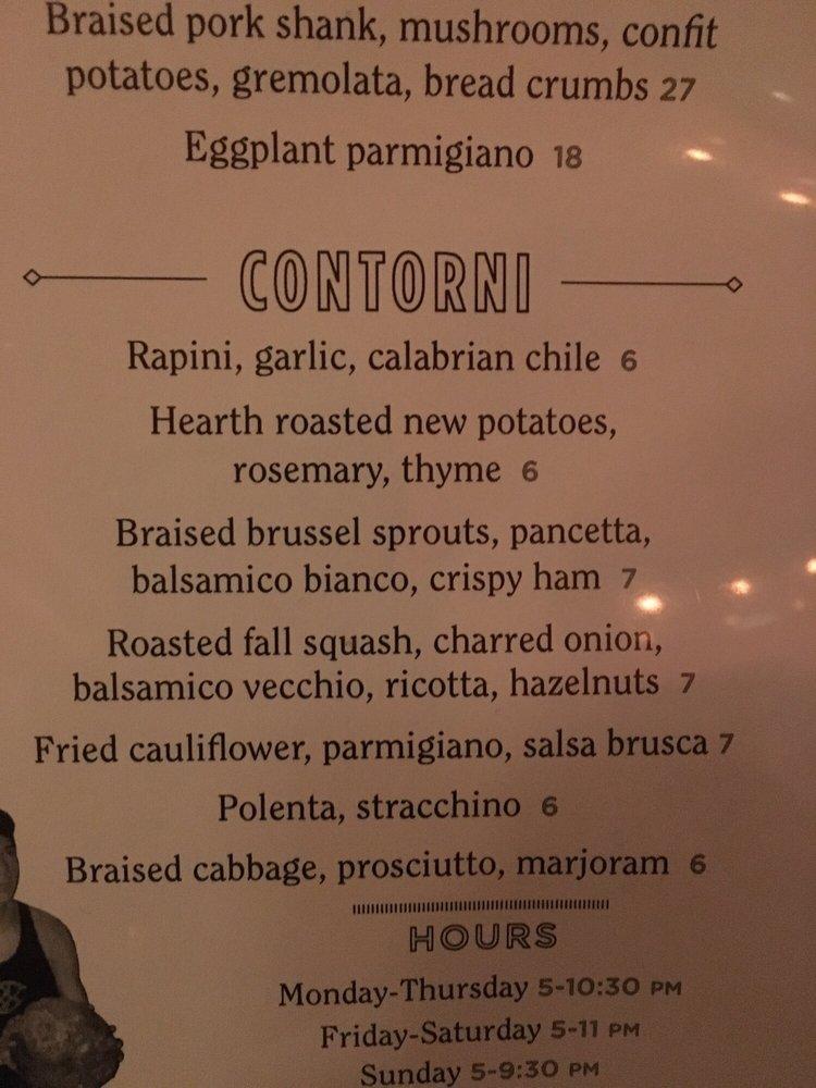 Menu at Mothers & Sons Trattoria restaurant, Durham