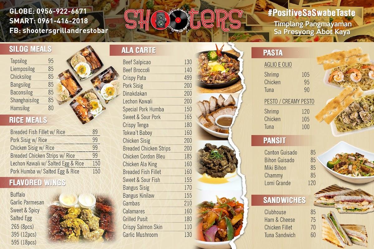 Menu At Shooters Grill And Restobar Quezon City 9294