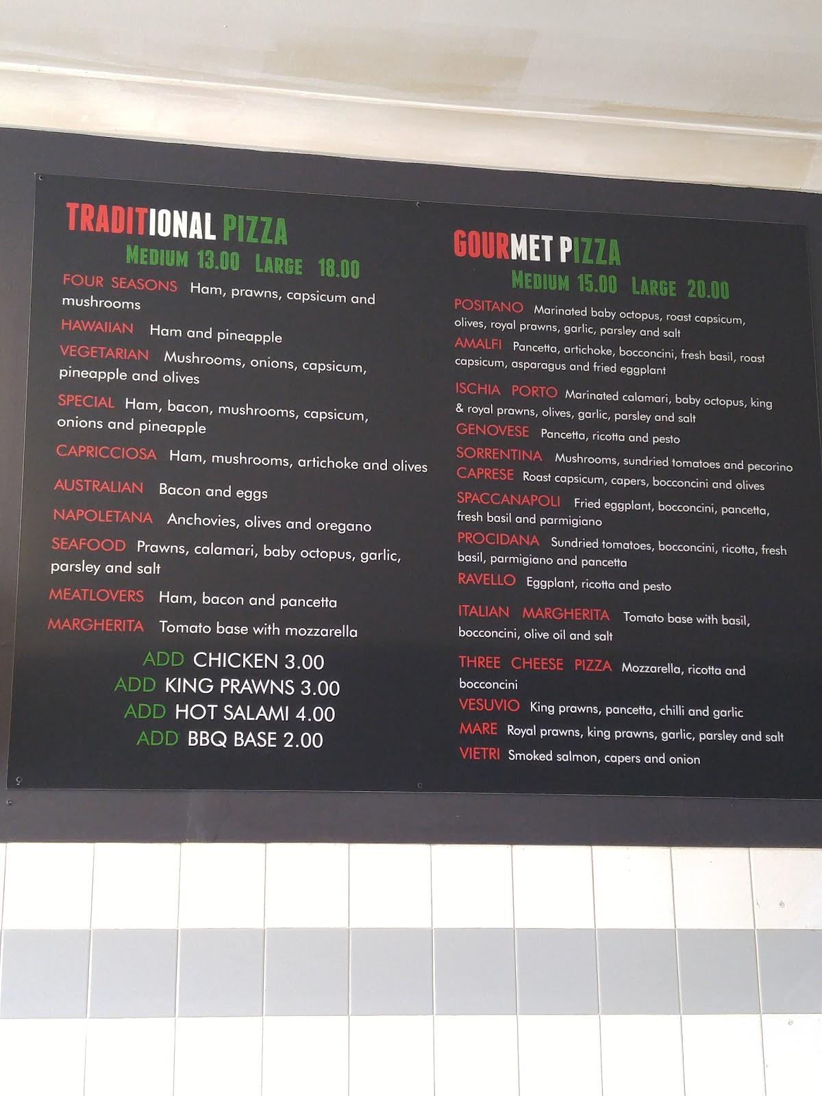 Menu at Amalfi Pizzeria, Coffs Harbour