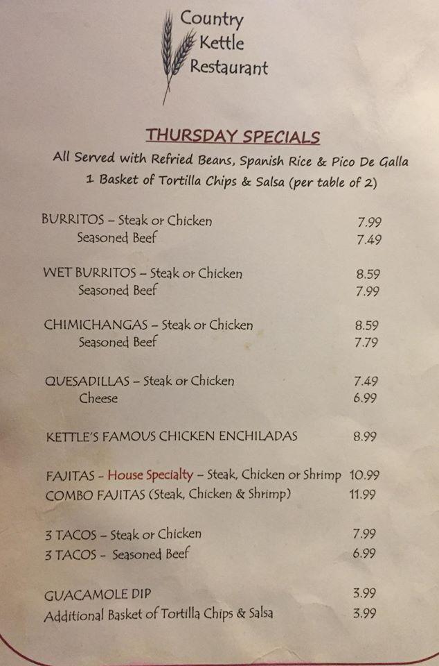Menu at Country Kettle Restaurant, Knox