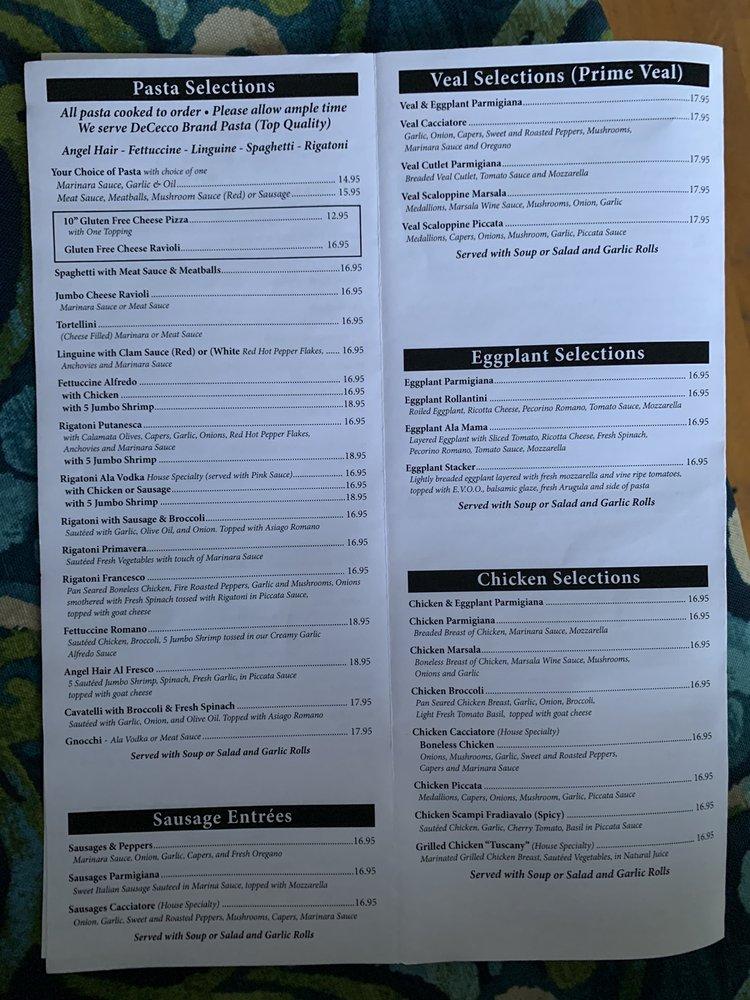 Menu at Mama Roma pizzeria, Buckhannon