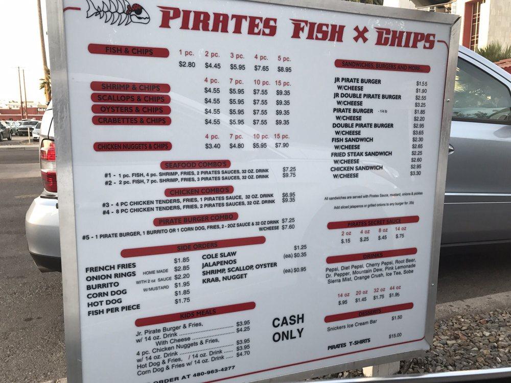 Menu at Pirate's Fish & Chips restaurant, Chandler, 200 S Arizona Ave