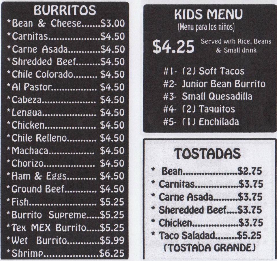 Menu at Tacos Elsinore restaurant, Lake Elsinore, Grand Ave STE L