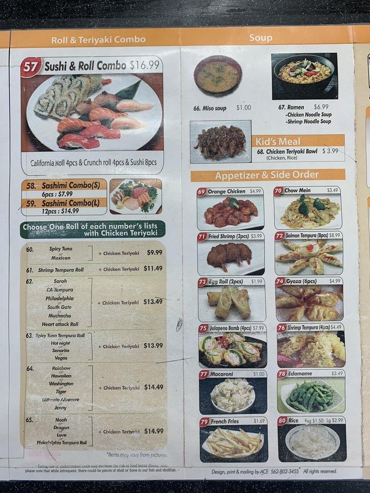 Menu at TH Teriyaki House restaurant, South Gate