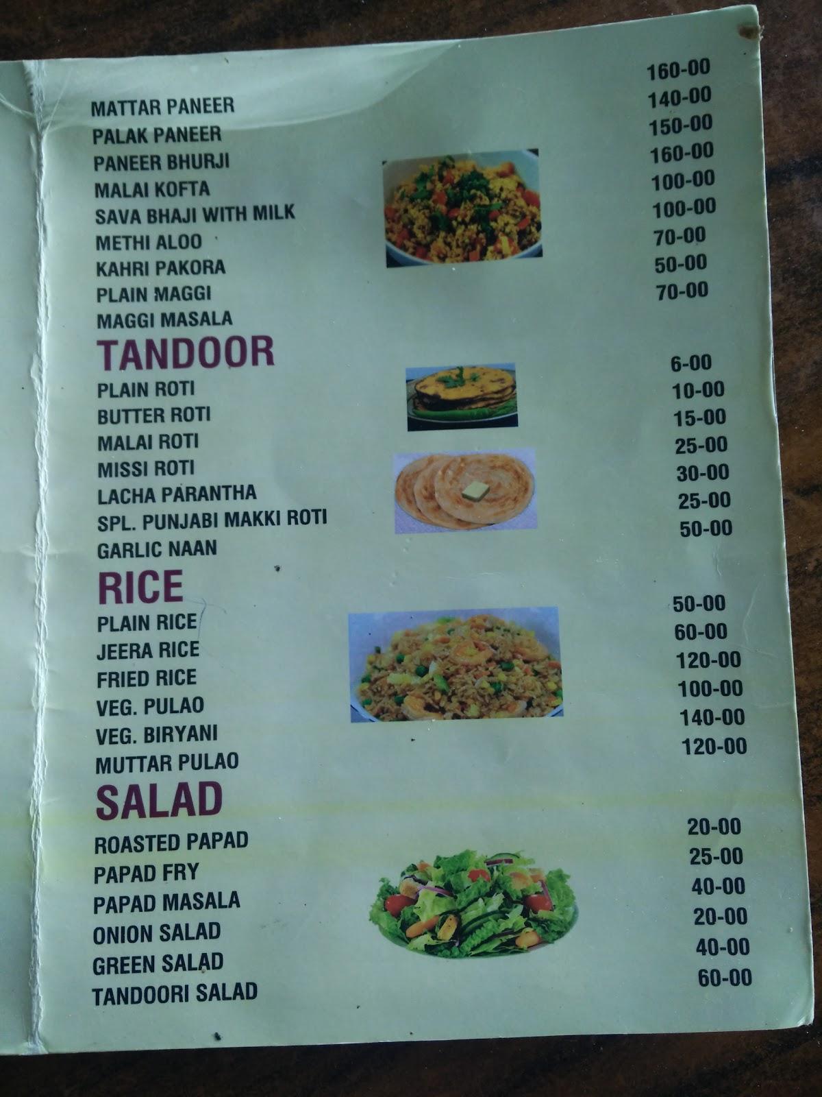 Menu at A1 Punjabi Vaishno Dhaba, Waryam Nangal