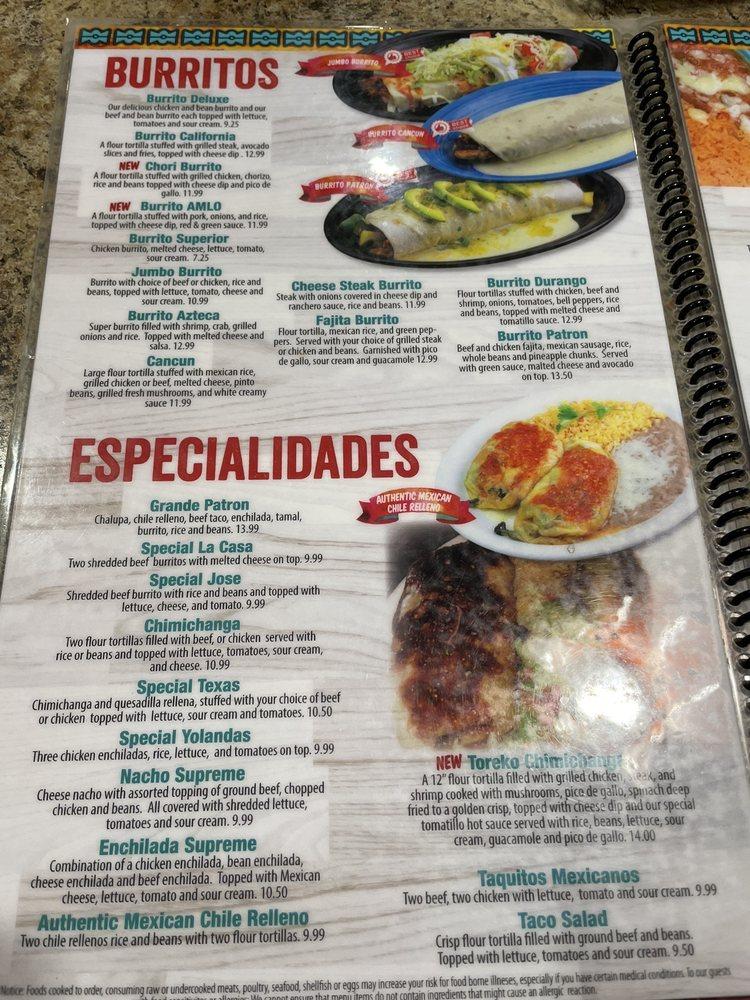 Menu at Don Patron Mexican Restaurant, Elkins