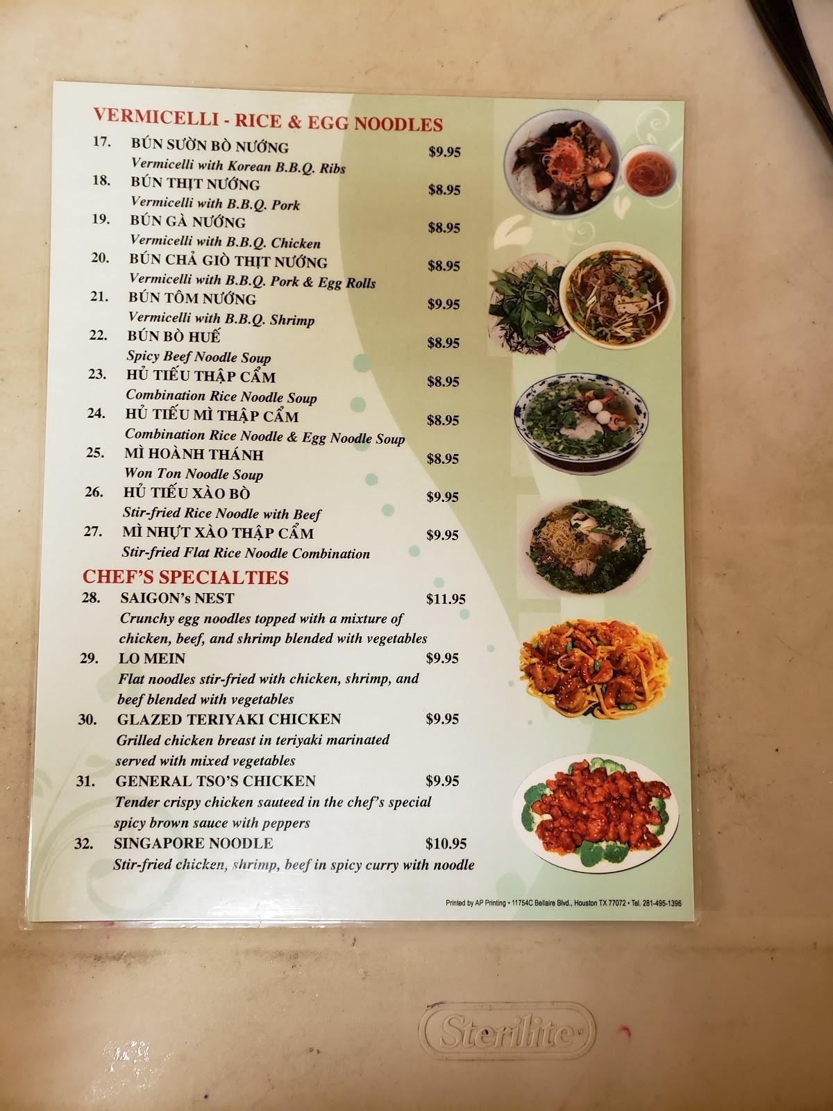 Menu At Saigon Pho Vietnamese Restaurant Clute