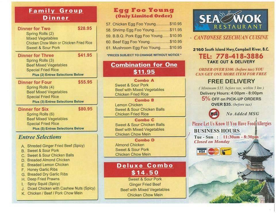 Menu At Sea Wok Restaurant Campbell River 