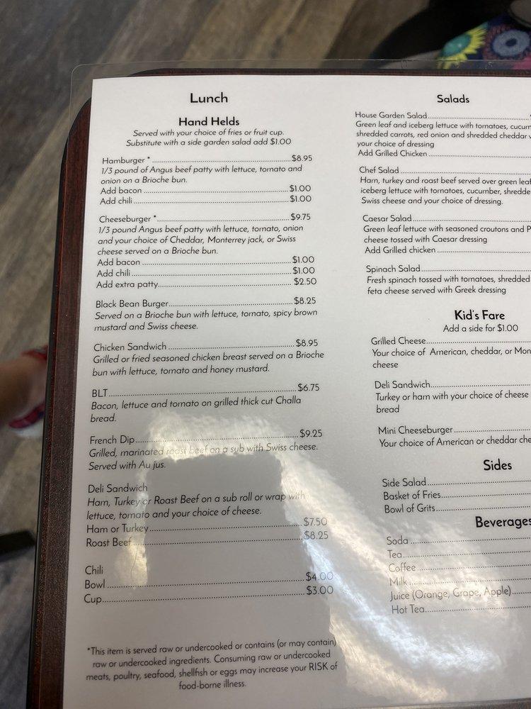 Menu at Strickland's restaurant, Seneca