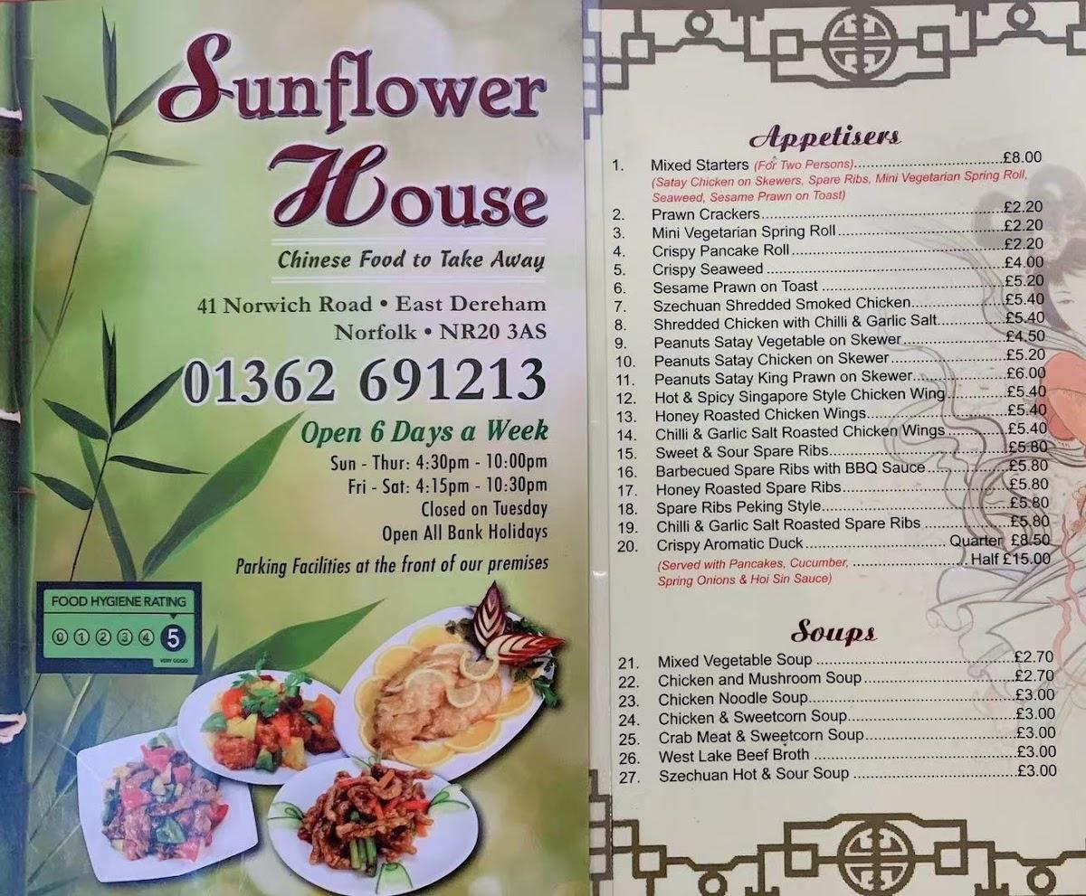 Menu at Sunflower House Takeaway fast food, Dereham
