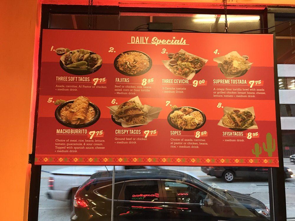 Menu at Campos Tacos restaurant, Los Angeles, Washington Blvd 1