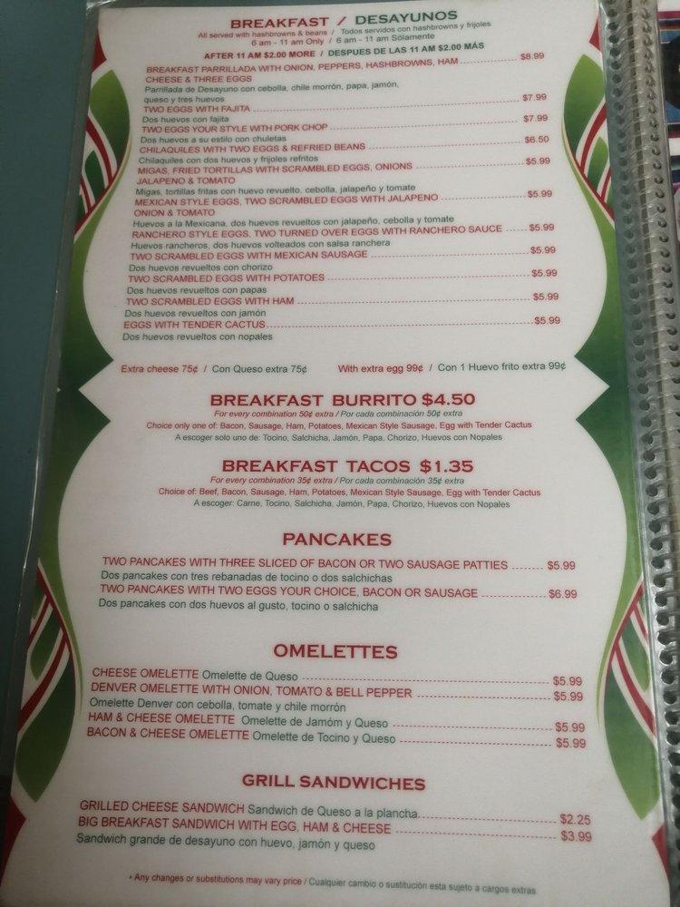 Menu at Taqueria el Tapatio restaurant, Willis