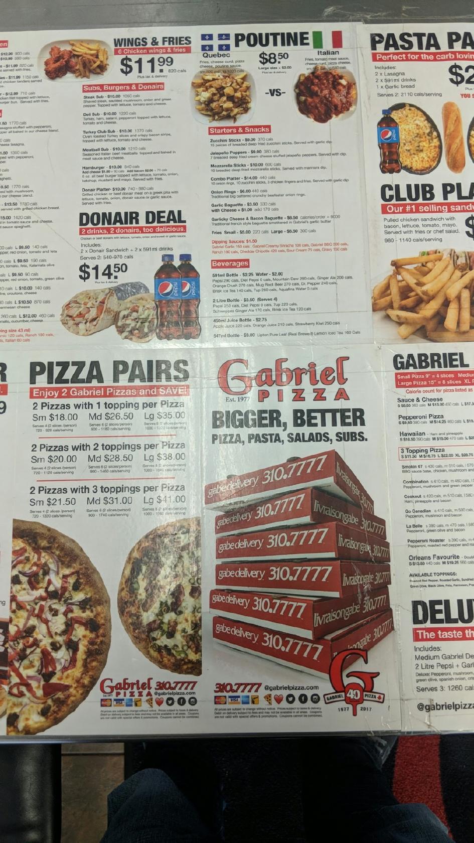 Menu at Gabriel Pizza pizzeria, Ottawa, 780 Baseline Rd