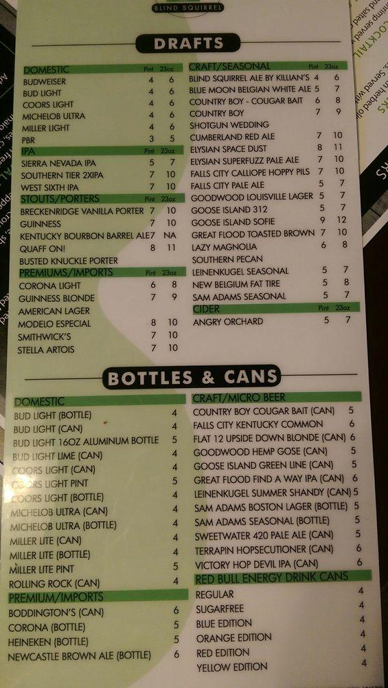 Menu at Blind Squirrel Louisville pub & bar, Louisville